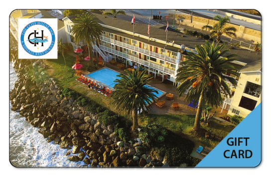 cliff house logo on a background of a picture of the hotel and the water front